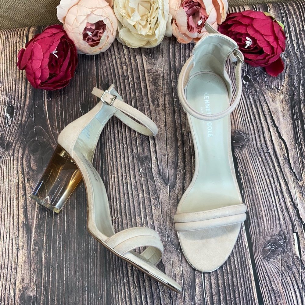 Kenneth Cole Cream Leather  Lucite Dress Sandals 8.5M